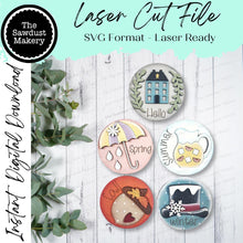 Load image into Gallery viewer, Four Seasons 3" round Interchangeable Rounds | Candy/Mason/Cookie Jar lid | Interchangeable Frame SVG | Round Seasonal Signs