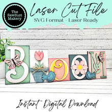 Load image into Gallery viewer, Bloom Spring Flowers Word Block SVG | Word Block SVG | SVG File | Laser Cut File | Glowforge | Mantle Decor svg | Spring svg