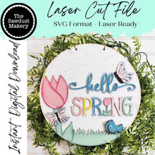 Load image into Gallery viewer, Hello Spring Door hanger SVG Laser File | Spring Laser Cut Files | Laser cut SVG | Glowforge | Spring Door Hanger svg | Spring svg