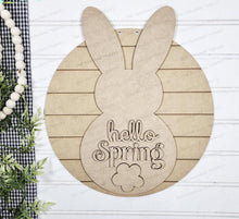 Load image into Gallery viewer, Hello Spring Bunny Door hanger SVG Laser File | Easter Laser Cut File | Laser Cut SVG | Easter Door Hanger | Easter svg