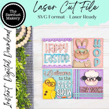 Load image into Gallery viewer, Easter Pals Bunny Chick Lamb Sign Laser Cut File | Laser Cut File | Interchangeable Frame | Easter Sign Inserts | Easter Sign Bundle