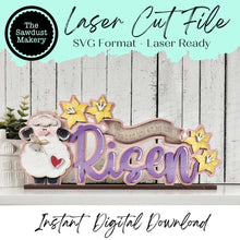 Load image into Gallery viewer, He is Risen Easter Word Art Shelf Sitter Standing Sign File SVG | Easter Laser Cut File | Spring Mantle decor | Easter Shelf Sitter SVG