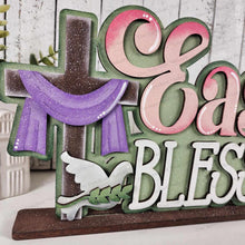 Load image into Gallery viewer, Easter Blessings Word Art Shelf Sitter Standing Sign File SVG | Easter Laser Cut File | Religious Easter Mantle SVG | Easter Shelf Sitter