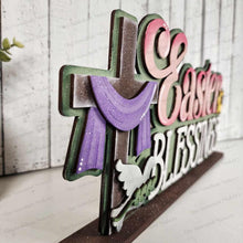Load image into Gallery viewer, Easter Blessings Word Art Shelf Sitter Standing Sign File SVG | Easter Laser Cut File | Religious Easter Mantle SVG | Easter Shelf Sitter