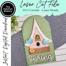 Load image into Gallery viewer, Interchangeable Large Arched Boho Sign Insert | Spring Birdhouse | SVG Laser Cut File | Boho Signs | Seasonal Interchangeable SVG