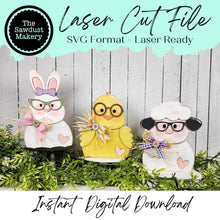Load image into Gallery viewer, Bunny Chick Lamb Easter Shelf Sitter SVG File | Laser Cut File | Easter | Bunny Shelf Sitter | Bunny SVG | Easter SVG | Chick svg | Lamb svg