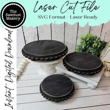 Load image into Gallery viewer, Platform Risers SVG File | Laser Cut File | Tiered Tray Display Riser Laser File | Farmhouse SVG | Scallop Platform Riser SVG