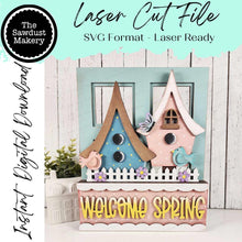 Load image into Gallery viewer, Add-on for Interchangeable Window Box | Birdhouse Welcome Spring Window Box Insert SVG | Laser Cut File | Window Box Shelf Sitter