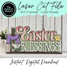 Load image into Gallery viewer, Easter Blessings Word Art Shelf Sitter Standing Sign File SVG | Easter Laser Cut File | Religious Easter Mantle SVG | Easter Shelf Sitter