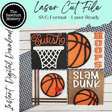 Load image into Gallery viewer, Basketball Sign Bundle Sign Laser SVG File | Laser Cut File | Interchangeable Frame | Leaning Frame SVG | Laser Cut Sports signs