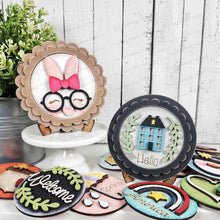 Load image into Gallery viewer, Decorative Interchangeable Scallop Frame Bundle SVG | Laser Cut File | Glowforge | 3" Round Insert Frame | Seasonal Interchangeable