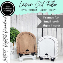 Load image into Gallery viewer, Decorative Interchangeable Scalloped Sign Holder | Small Arch Boho Frame | Scallop Arched Frame Laser Cut File | Interchangeable Frame