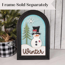 Load image into Gallery viewer, Interchangeable Large Arched Boho Sign Insert | Winter Snowman | SVG Laser Cut File | Boho Signs | Seasonal Interchangeable SVG