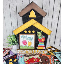 Load image into Gallery viewer, Interchangeable Welcome to our Classroom School House Sign Frame SVG | Laser Cut File | 4.25" sign Insert Frame | Seasonal Interchangeable