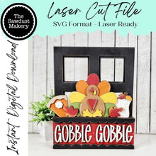 Load image into Gallery viewer, Add-on for Interchangeable Window Box | Thanksgiving Turkey Window Box Insert SVG | Laser Cut File | Window Box Shelf Sitter
