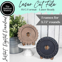 Load image into Gallery viewer, Decorative Interchangeable Scallop Frame Bundle SVG | Laser Cut File | Glowforge | 3.75" Round Insert Frame | Seasonal Interchangeable