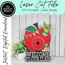 Load image into Gallery viewer, Interchangeable Welcome to our Classroom Apple Sign Frame SVG | Laser Cut File | 3" Round Insert Frame | Seasonal Interchangeable