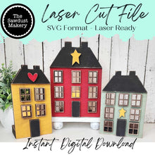 Load image into Gallery viewer, Primitive Saltbox House Votive Shelf Sitter SVG File | Laser Cut File | Saltbox SVG | Primitive SVG | Votive Candles | Home Decor svg