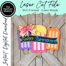 Load image into Gallery viewer, Sweet Summertime Popsicle Door Hanger Sign SVG | Laser Cut File | Glowforge | Summer SVG | Popsicle Door Hanger SVG | Summer svg