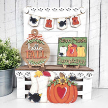 Load image into Gallery viewer, Farmhouse Scallop Trim Chair Display Stand SVG | Display Bench SVG | Laser Cut File | Tiered Tray Holder SVG | Home Decor Mantle svg file