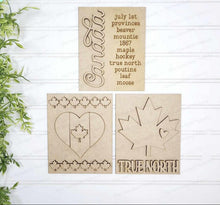 Load image into Gallery viewer, Canada Day Sign Trio Bundle Laser Cut File | Interchangeable Frame | Canada Sign Inserts | 5" x 6.25" signs