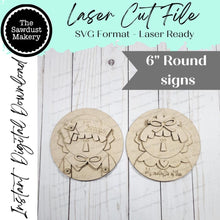 Load image into Gallery viewer, 6" Round Raggedy Ann & Andy Sign Set SVG File | Laser Cut File | Interchangeable Frame | Americana SVG | Primitive SVG