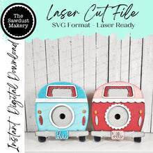 Load image into Gallery viewer, Interchangeable Camper 3" Round Sign Shelf Sitter SVG | Laser Cut File | 3" Round Insert Frame | Seasonal Interchangeable SVG