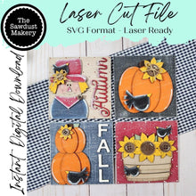 Load image into Gallery viewer, Autumn Scarecrow Fall Sign Laser Cut File | Laser Cut File | Interchangeable Frame | Fall Sign Bundle | Scarecrow SVG | Sunflower SVG