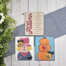 Load image into Gallery viewer, Autumn Fall Scarecrow Trio Sign Bundle Laser Cut File | Interchangeable Frame | Fall Sign Inserts | 5" x 6.25" signs