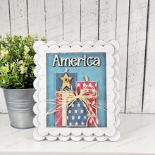 Load image into Gallery viewer, American Firework Sign Laser Cut File | Interchangeable Frame | 4th of July Sign Insert | 5" x 6.25" sign