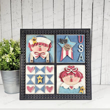 Load image into Gallery viewer, Primitive Americana Raggedy Ann & Andy Sign Laser Cut File | Laser Cut File | Interchangeable Frame | Americana SVG | Primitive SVG