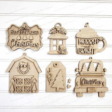 Load image into Gallery viewer, Country Farmhouse Christmas Ornament Set Laser Cut SVG File | Christmas Ornaments | Laser SVG File | Barn svg | Christmas Truck SVG