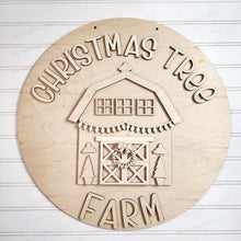 Load image into Gallery viewer, Christmas Tree Farm Door Hanger 10.5" & 18" SVG File | Laser Cut File | Christmas SVG File | Door Hanger | Farmhouse Christmas Barn SVG