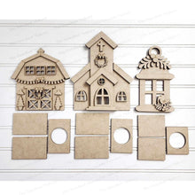 Load image into Gallery viewer, Farmhouse Christmas Votive Shelf Sitter SVG File | Laser Cut File | Christmas SVG | Barn SVG | Votive Candles | Christmas Lantern svg