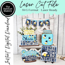 Load image into Gallery viewer, Firefly Summer Decor Tiered Tray set SVG File | Laser Cut File | Glowforge | Firefly svg | Summer svg | Mason Jar SVG | Summer Shelf Sitters