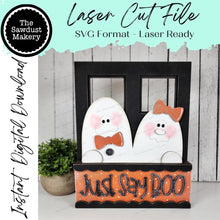Load image into Gallery viewer, Add-on for Interchangeable Window Box | Just Say Boo Halloween Window Box Insert SVG | Laser Cut File | Window Box Shelf Sitter