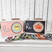 Load image into Gallery viewer, Interchangeable Camera 3" Round Sign Shelf Sitter SVG | Laser Cut File | 3" Round Insert Frame | Seasonal Interchangeable SVG