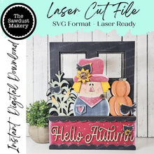 Load image into Gallery viewer, Add-on for Interchangeable Window Box | Scarecrow Hello Autumn Window Box Insert SVG | Laser Cut File | Window Box Shelf Sitter