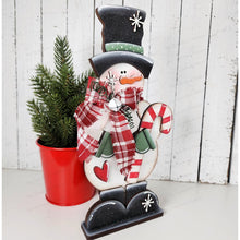 Load image into Gallery viewer, Standing Candy Cane Snowman SVG File | Laser Cut File | Standing Snowman SVG | Snowman Shelf Sitter | Winter Snowman SVG
