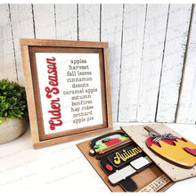 Load image into Gallery viewer, Autumn Apple Cider Trio Sign Bundle Laser Cut File | Interchangeable Frame | Fall Sign Inserts | 5" x 6.25" signs