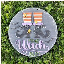 Load image into Gallery viewer, The Witch is In Halloween | Door Hanger | SVG File | Laser Cut File | Witch Boots | Halloween SVG