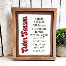 Load image into Gallery viewer, Autumn Apple Cider Trio Sign Bundle Laser Cut File | Interchangeable Frame | Fall Sign Inserts | 5" x 6.25" signs