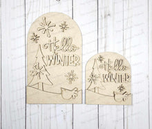 Load image into Gallery viewer, Interchangeable Large Arched Boho Sign Insert | Hello Winter | SVG Laser Cut File | Boho Signs | Seasonal Interchangeable SVG