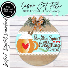 Load image into Gallery viewer, Pumpkin Spice Latte Door Hanger | Laser Cut File | Fall Door Hanger SVG | Pumpkin Spice SVG | Round door hanger | Fall sign | Autumn Decor