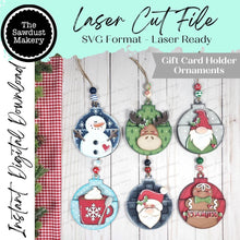 Load image into Gallery viewer, Round Christmas Ornament Gift Card Holder Laser Cut SVG File | Christmas Ornaments | Laser SVG File | Gift Card Holder SVG | Ornament Gift