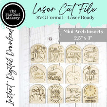 Load image into Gallery viewer, Mini Arch Sign Set Vol 2 SVG Sign Bundle | Seasonal Interchangeable Mini Sign Bundle | SVG Laser Cut File | Boho Signs
