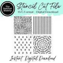 Load image into Gallery viewer, Digital Stencil Set | Halloween Vol 2 Stencils | Stencil SVG | Spider Webs | Ghosts | Stripes | Spider Web Stencil | Stencil File