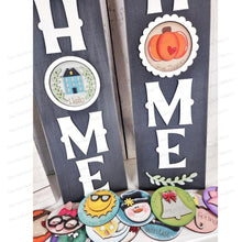 Load image into Gallery viewer, Interchangeable HOME Table Top Leaning Sign SVG | Laser Cut File | 3" Round Insert Frame | Seasonal Interchangeable SVG