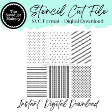 Load image into Gallery viewer, Digital Stencil Set | Basic Mini Stencil Set Vol 1 | Stencil SVG | Polka Dots | Stars | Stripes | Plaid | Stencil File