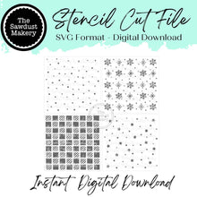 Load image into Gallery viewer, Digital Stencil Set | Cozy Winter Stencils | Stencil SVG | Snow | Stars and flakes | Twinkle Stars and Flakes | Buffalo Plaid | Stencil File